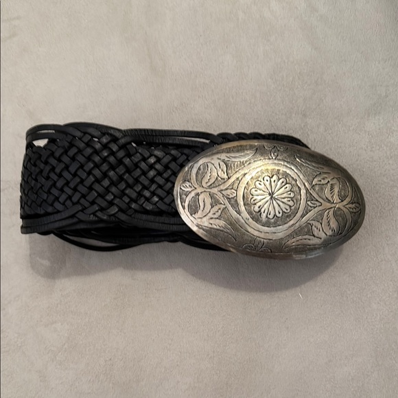 Made Morracco Black Braided Belt with Silver Buckle leather unique - Picture 8 of 11